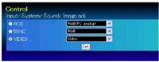 Control Input/ System/ Sound/ Image adj RGB 5BNC VIDEO RGB/PC analog RGB Video Set