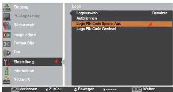 Eingang PC-Anpassung Bildauswahl Image adjust Format Bild Ton Einstellung Information Netzwerk Verlassen Zurück Bewegen Weiter Logo Logauswahl Aufzeichnen Logo PIN Code Sperre Aus Logo PIN Code Wechsel Berutzer