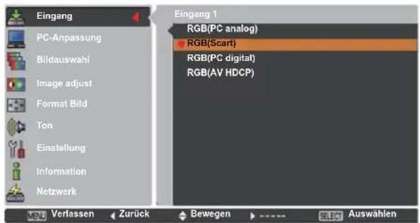 Eingang PC-Anpassung Bildauswahl Image adjust Format Bild Ton Einstellung Information Netzwerk Eingang 1 RGB(PC analog) RGB(Scart) RGB(PC digital) RGB(AV HDCP) Verlassen Zurück Bewegen Luxembourg Auswählen