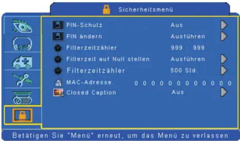 Kindermann KX 3200 - Sicherheitsmenü - 1