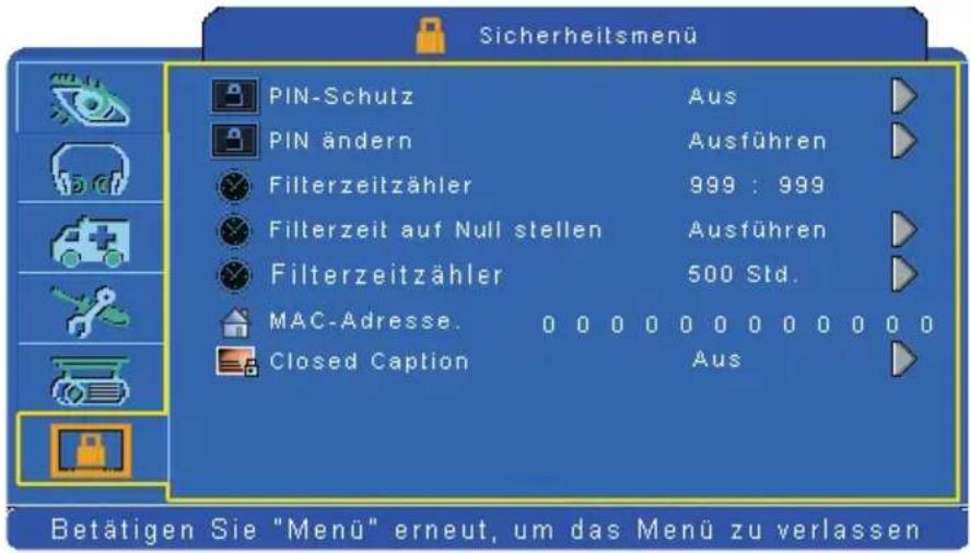 Kindermann KX 3200 - Sicherheitsmenü - 1