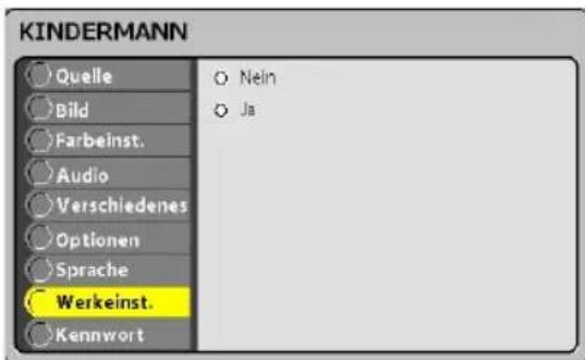 Kindermann KX 150 - Menü Werkseinstellungen - 1