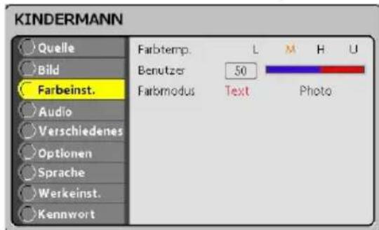 Kindermann KX 150 - Menü Farbeinstellung - 1