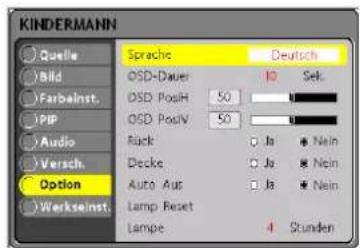 Kindermann KX 100 - Das Menü Option - 1