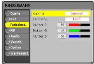Kindermann KX 100 - Das Menü Farbeinst. - 1
