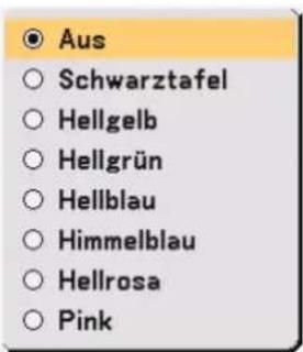 Aus ○ Schwarztafel ○ Hellgelb ○ Hellgrün ○ Hellblau ○ Himmelblau ○ Hellrosa ○ Pink