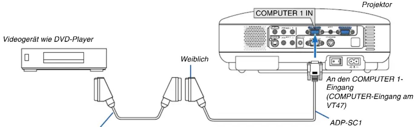 Videogerät wie DVD-Player Weiblich COMPUTER 1 IN Projektor An den COMPUTER 1-Eingang (COMPUTER-Eingang am VT47) ADP-SC1