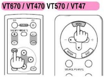 VT670 / VT470 VT570 / VT47 OFF VAC/VEY/REFINATE + - COM + - PUM + - X21 MENU + - PUM + - X21 SOURCE PUCRUTL