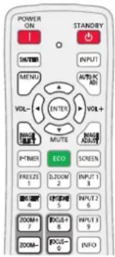 POWER ON I STANDBY INPUT MENU AUTO K ADI VOL- ENTER VOL+ MUTE MAG ADJ P-TMER ECO SCREEN FRIEZE 1 D-BOX 2 INPUT 1 4 IPD 3 INPUT 2 6 BOX 7 BOX 5 INPUT 1 8 INFO BOX 0 D-BOX 0