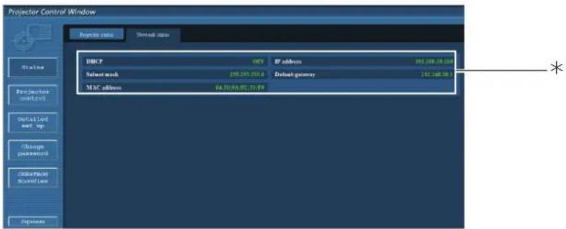Projector Control Window Project status Verisk status Status Projection control Installed well-up Change passwords Status flags Newell Laser Deposits DBCP IP address 191.188.28 (00) Select mask 295.263.254.8 Debat gateway 242.348.36 MAC address 64.30/64.07.31/69 *