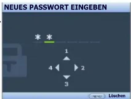 NEUES PASSWORT EINGEBEN * * 1 4 2 3 MENU Löschen