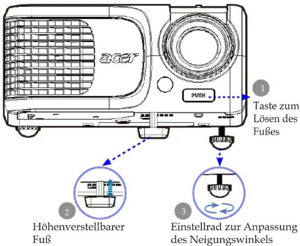 Taste zum Lösen des Fußes Höhenverstellbarer Fuß Einstellrad zur Anpassung des Neigungswinkels