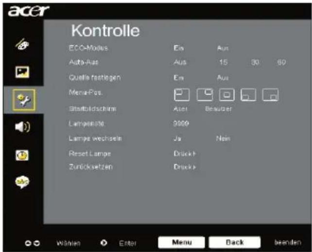 acer Kontrolle ECO-Modus Auto-Aus Quelle fastlegen Menu-Pos Staatbildschirm Lampenstd Lampe wechseln Reset Lampe Zurücksetzen Ein Aus Aus Aus Aus Aus Aus Aus Aus Aus Aus Aus Aus Aus Aus Aus Aus Aus Aus Aus Aus Aus Aus Aus Aus Aus Aus Aus Aus Aus Aus Aus Aus Aus Aus Aus Aus Aus Aus Aus Aus Aus Aus Aus Aus Aus Aus Aus Aus Aus Aus Wahlen Enter Menu Back beenden