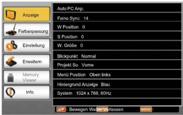 Kindermann KX 535W - Bedienung des Bildschirmmenüs - 3