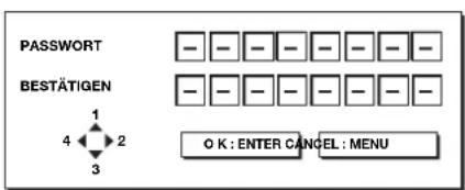 PASSWORD BESTÄTIGEN 1 4 2 3 O K : ENTER CANCEL : MENU