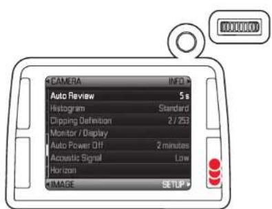 CAMERA INFO Auto Review 5 s Histogram Standard Clipping Definition 2 / 253 Monitor / Display Auto Power Off 2 minutes Acoustic Signal Low Horizon IMAGE SETUP