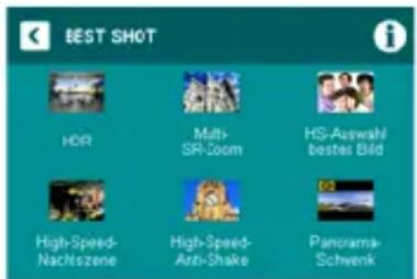 BEST SHOT HDR Multi- SR-Zoom HS-Auswahl bestes Bild High-Speed- Nachtszene High-Speed- Anti-Shake Panorama- Schwenk