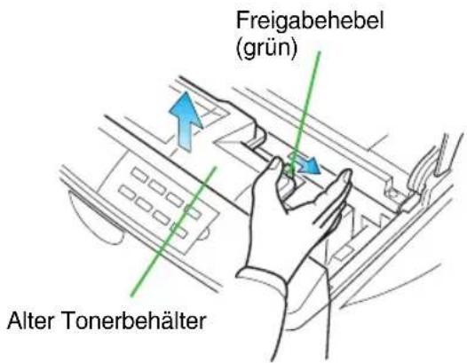 Freigabehebel (grün) Alter Tonerbehälter
