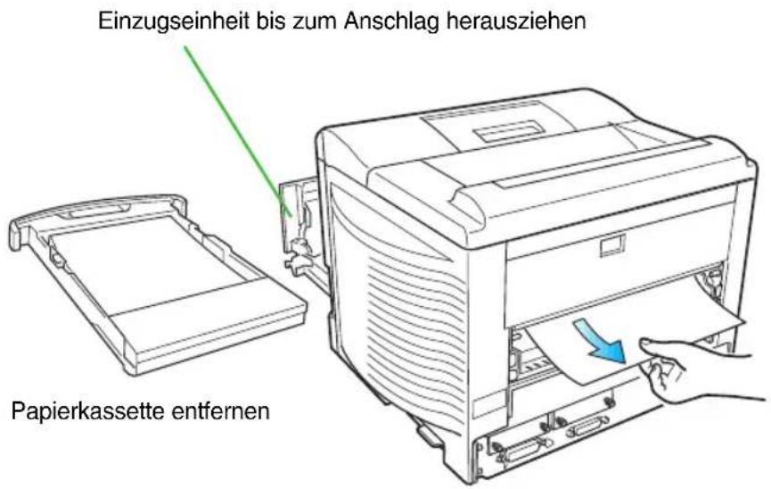 Einzugseinheit bis zum Anschlag herausziehen Papierkassette entfernen