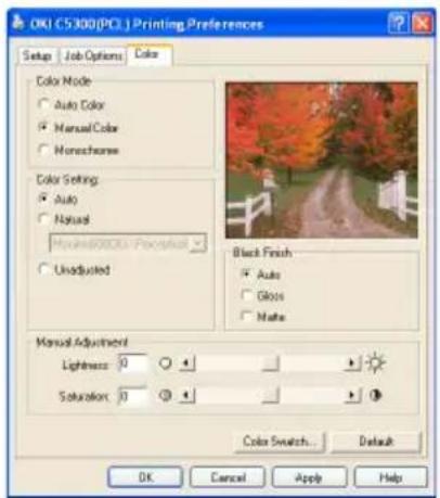 OKI C5300n - On the Colour tab select Manual for Colour Matching. - 1