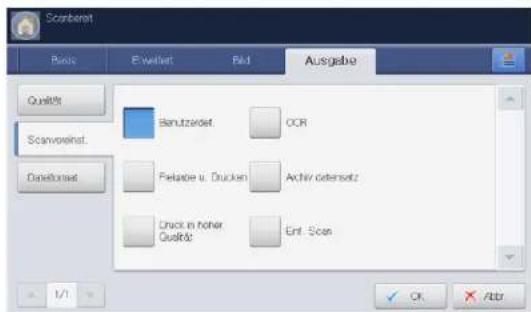 Scanberat Basis Erlwertart Bild Ausgabe Qualität Scanverlust Cocklormet Banutzwert OCR Fielaspe u. Drucken Activ. detersetz Chuck in hoher Qualität Ent. Szen 1/1 ✓ Off ✗ Attr