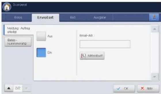 Scanberat Basis Erweitert Bid Ausgabe Meldung: Auftrag erledigt Basos- Nummererung Aus En Email-Adt : Adressbuch 2/2 OK Abbr