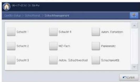 06-17-2010 01:34 PM Gelds Setup > Schichtsatz > Schichtwenspement Schacht 1 Schacht 4 Autom. Fornsetzen Schacht 2 M2-Fach Papierersatz Schacht 3 Autom. Schachtwechsel Schachwartels Zurück