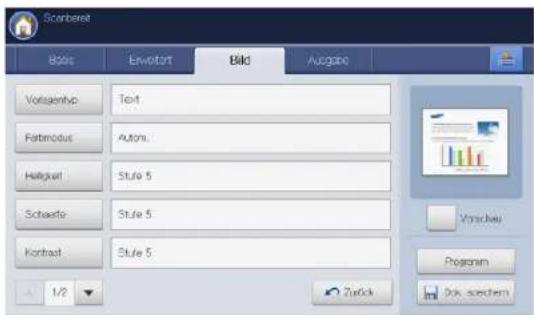 Scorberat Boss Emvortort Bild Ausgabe Vollgenfu: Text Fertmodus Auton... Hafiguel Stufe 5 Schaerte Stufe 5 Krontrast Stufe 5 1/2 Zurück Vorschau Programm 30. siedern