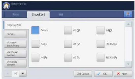 Gesamt für Fax Fases Enweltert Part1 Originsgröse Autom. AS 94GP Duplex Votagen ausrichtung A4GP AS 86JUS1GP Verzügept senden A4GP AS 86JUS1GP Vorrinsala senden 1/2 Zoll Größe OK Abbr.
