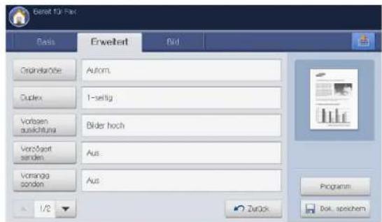 Bereit für Fax Data Erweiter Bid Organisfarbe Autom. Cudex 1-settig Vorboen quichstung Bilder hoch Vorösgart sanden Aus Vorsang sonden Aus 1/2 Zurück Programm Dok. speichem