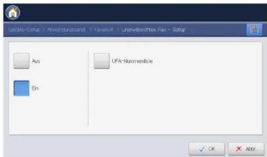 Girille-Setup > Anwondureansat > Fisent > Unwirtschaftes Fax - Setup Aus Ein UFA-Nummentable OK Abbr