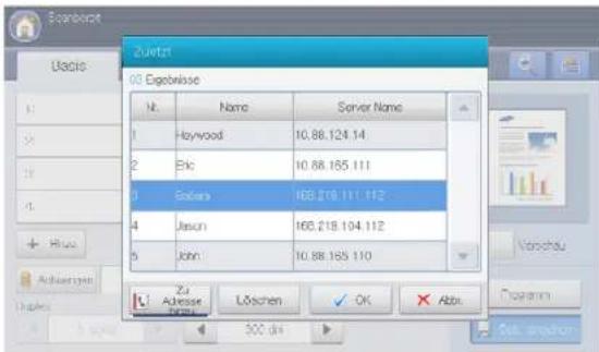 Zuert 60 Ergebnisse Nr. Name Server Name 1 Haywood 10.88.124.14 2 Etc 10.88.185.111 3 Gafara 168.276.111.112 4 Jason 166.218.104.112 5 John 10.88.185.110 Zu Adresse Löschen OK Abbu Programm 500 dts