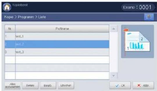 Kope > Programm > Liste No Profikatie 1 test_1 2 test_2 3 test_3 Allo MLOVERATIEN Details Beats Löschen OK ADD