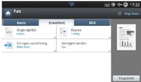 Fax Basis Erweitert Bild Originalgröße Autumn. Duplex 1-digit Vorlagen ausrichtung 88der hoch Verzögert senden Aus Programm