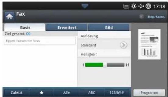 Fax Basis Erweitert Bild Ziel gesamt: 00 Tipper: Forderner Verzu Aufösung Standard Helligkeit 1 11 Zuletzt Alle ABC 123/10## Programm