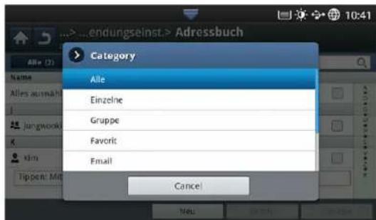 endungseinst.> Adressbuch Category Alle Einzelne Gruppe Favorite Email Cancel