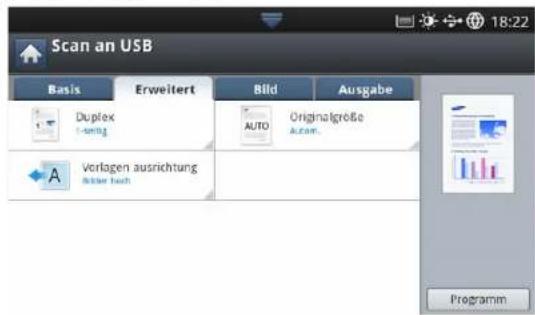 Scan an USB Basis Erweitert Bild Ausgabe Duplex 1-ning Originalgröße AUTO Autumn. Verlagen ausrichtung dagger nach Programm