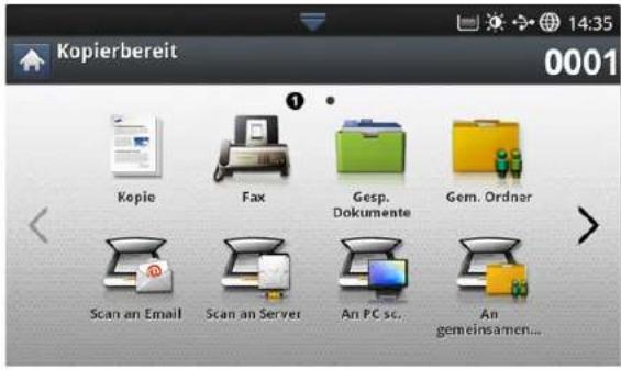 Kopierbereit 0001 Kopie Fax Gesp. Dokumente Gem. Ordnar Scan an Email Scan an Server An PC sc... An gemeinsamen...