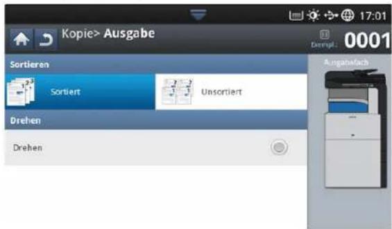 Kopie> Ausgabe Sortieren Sortiert Unsortiert Drehen Drehen Ausgabefach