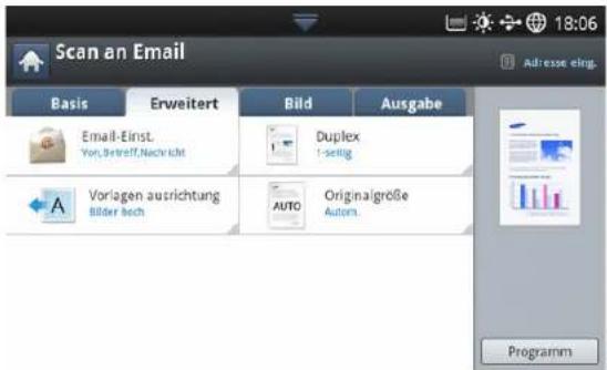 Scan an Email Basis Erweitert Bild Ausgabe Email-Einst. Vor, Betreff, Nachricht Duplex 1-sellig Vorlagen ausrichtung Bilder hoch AUTO Originalgröße Autens Programm