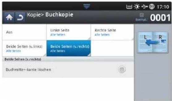Kopie> Buchkopie Aus Linke Seite Alle Seiten Rechte Seite Alle Seiten L R Beide Seiten (v.links) Alle Seiten Beide Seiten (v.rechts) Alle Seiten Buchmitte+-kante löschen