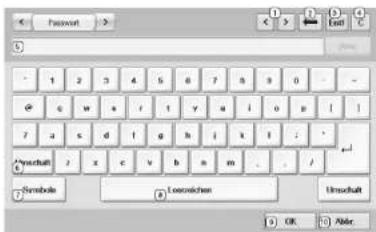 Password 1 2 3 4 5 6 7 8 9 0 - φ g w x r t v u i o p l 7 a s d l e h i x l : . Sumschau z x c v b n m . / Sembode Lecosichau Umschaft OK Adder