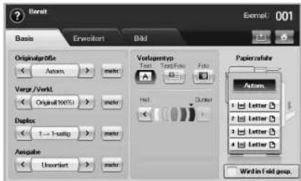 Bereit Exempl: 001 Basis Erweiter Bild OriginalVorke Actions > mehr Verg-/Verkl Original 100%1 > mehr Duplex 1 → 1-satig > mehr Ausgabe Uerwart > mehr Vortagentyp Text Text/Fine Folio Text Cutoff Papierzufahr Actions Letter Letter Letter Letter Wird in Fold group