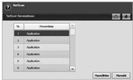NetScan NetScan ServerAddress: Nr. Anwendung 1 Application 2 Application 3 Application 4 Application 5 Application 6 Application Auswitten Abnormal