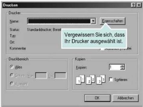 Drucken Drucker: Name: Everschalten Status: Standarddrucker: Beteil Typ: Ort: Kommenter Vergewissern Sie sich, dass Ihr Drucker ausgewählt ist. Druckbereich ● Alles ○ Beteil: Von ○ Ausfall Kopien Kopen: 1 1 2 3 4 Sotteren OK Abbrechen