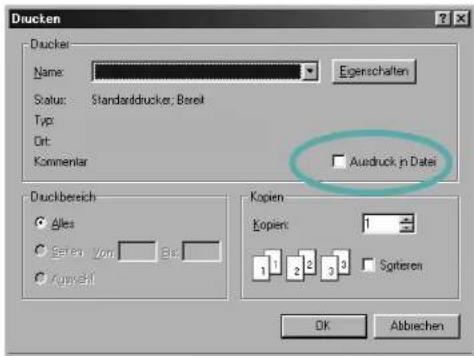 Drucken Drucker: Name: Eigerschalten Status: Standarddrucker; Bereit Typ: Ort: Kommentar Ausdruck in Date Druckbereich Alles Seren Von Bis Auszahl Kopien Kopien: 1 1 2 3 3 Sotieren OK Abbrachen