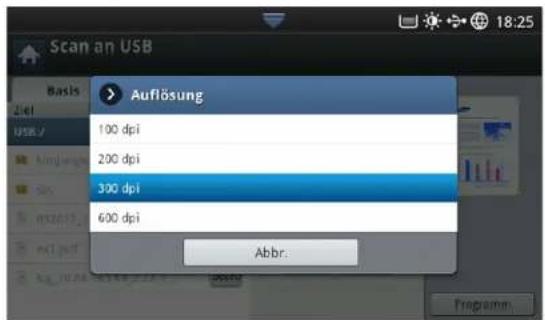 Scan an USB Basis > Auflösung 100 dpi 200 dpi 300 dpi 600 dpi Abbr.