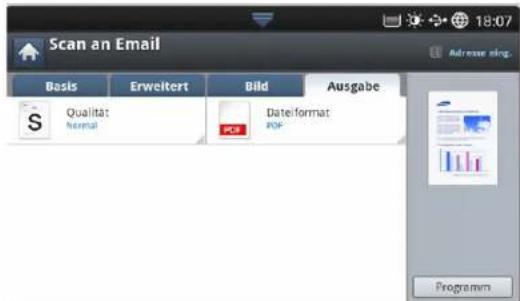 Scan an Email Basis Erweitert Bild Ausgabe Qualität Normal PDF的数量控制 Dateinformat POP Programm