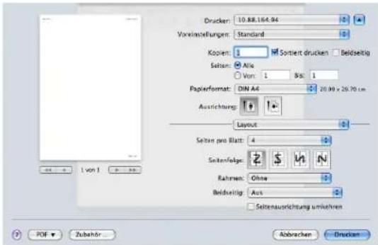 Drucker: 10.88.164.94 Vorkeinstellungen: Standard Koien: 1 Sortiert drucken Beidseitig Seisen: Afo Von: 1 Bk: 1 Papierformat: DIN A4 20.99 x 20.70 cm Ausrichtung: Layout Seiten pro Blatt: 4 Seitenfolge: Rahmen: Ohne Beidseitig: Aus Seitenausrichtung umkehren 1 von 1 PDF Zubahr Drucken