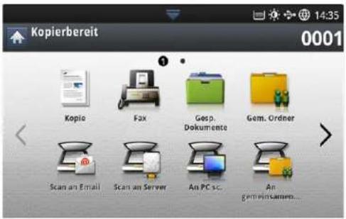 Kopierbereit 0001 Kopio Fax Gesp. Dokumente Gem. Ordner Scan an Email Scan an Server An PC sc. An geminsamen...